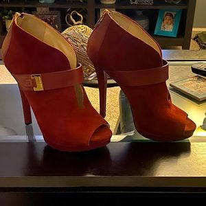Michael Kors red suede peep toe booties